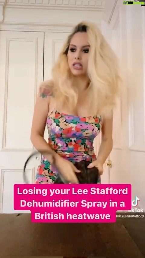 Jessica-Jane Stafford Instagram - Jess losing her Lee Stafford Dehumidifier Spray in the heatwave last week sent her into a frenzy 🤣🤦‍♂️ What’s the one hair product you absolutely cannot lose in a British heatwave?👀 let me know in the comments!👇