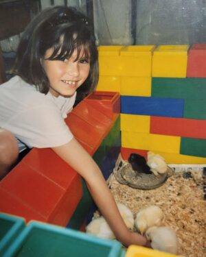Jessica-Jane Stafford Instagram - Went to the kids school to see the newly hatched chicks. I remember doing the same in Y4 when I was 9 🥹  Who had chicks at their school? Swipe for flashback..!!