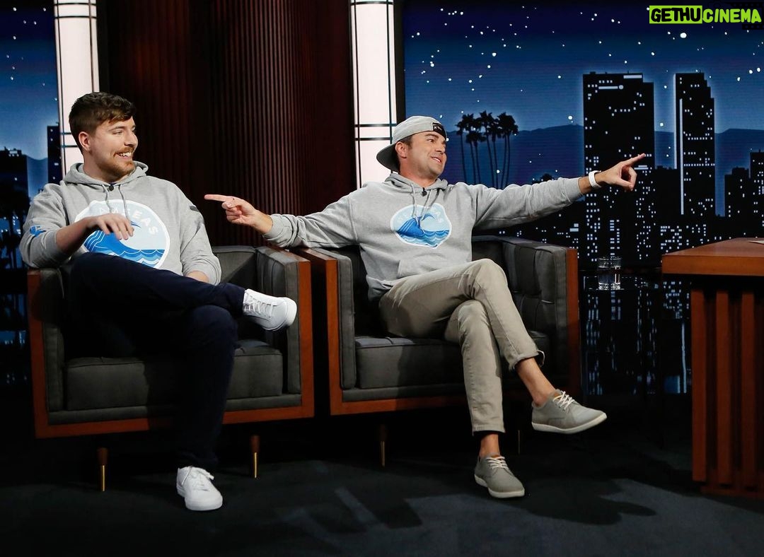 Jimmy Donaldson Instagram - Me and Mark are on Jimmy Kimmel trying to raise some money for TeamSeas! (Also shout out to Jimmy for being super nice and chill. Enjoyed hanging out with him ❤️)