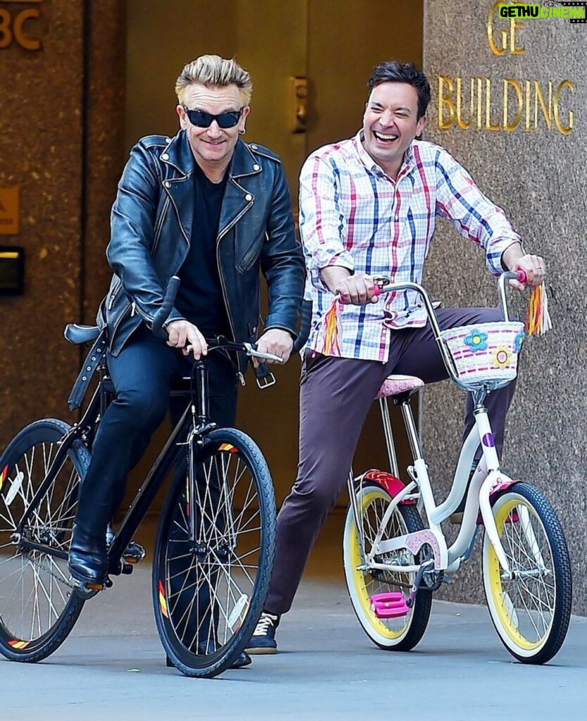 Jimmy Fallon Instagram - Happy Birthday Bono! (And thank you Edge for letting me borrow your bike.)