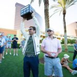 Jimmy Fallon Instagram - Magnetic belt buckles, gold putters and a trophy for the win. Thanks @justintimberlake and @8amgolf for the best weekend.