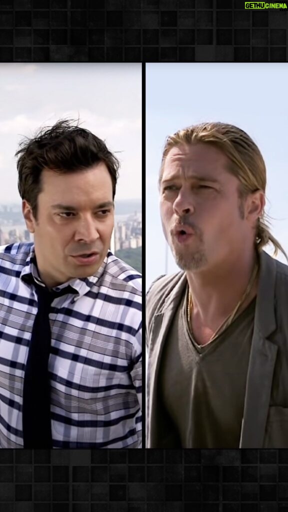 Jimmy Fallon Instagram - Jimmy and Brad Pitt yodel from different rooftops in New York City! #FallonFlashback #Yodel