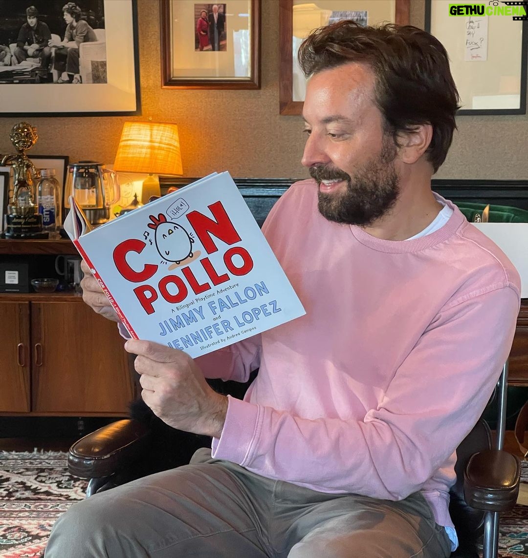 Jimmy Fallon Instagram - Honored to partner with @jlo on her first children’s book - Con Pollo! We always have so much fun when we get together and hopefully it comes through in this fun picture book full of rhyming words and adorable illustrations by @dreasdoodles. Have your child laugh and learn Spanish WITH Pollo! Available at your local bookstore, library or any place where books are sold. 🐔📕