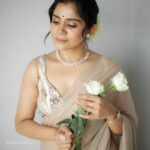 Jisma Jiji Instagram - 📸: @athul_krishna________ STYLED BY: @andriya_nunez OUTFIT : @acornfashionlines MUA: @reema.muneer #lookoftheday #jismaandvimal #jisma #jismajiji #jismavimal #makeuplook #weddingguest #saree #sareelove #sareelooks #sareelook #beigesaree #photoshootideas