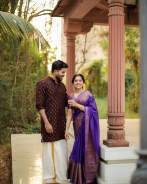 Jisma Jiji Instagram - Sharing screen space with my കുട്ടപ്പൻ  @jisma_jiji_kizhakkarakattu since 2020

Photography : @athul_krishna________ 
Styling : @stylewithandriya 
MUA: @gopzmeow 
Jisma’s saree : @meadow_by_priyanka
Blouse stitched @acornfashionlines 
Earring: @zorros_jewelstore
Bracelet: @accessorize_with_ruhnaal
Vimal’s: @acornfashion_mens #lovestory #jismavimal

#friendship #partnership