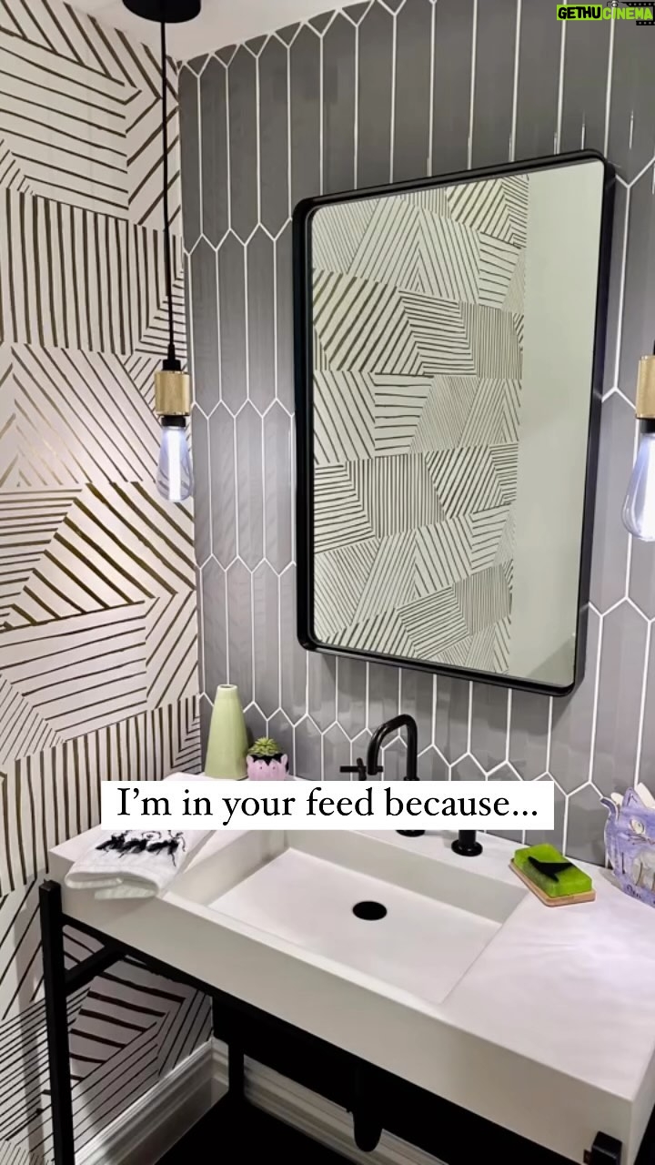 John Colaneri Instagram - Makeover of my clients powder room is complete! Tile by @tilebar Lighting by @busterandpunch Wallpaper by @thatcher.studio Fixtures by @kohler Vanity by @trueform_concrete #bathroomdesign #bathroomdecor #bathremodel #bathroominspiration #bathroomideas #bathroomideas