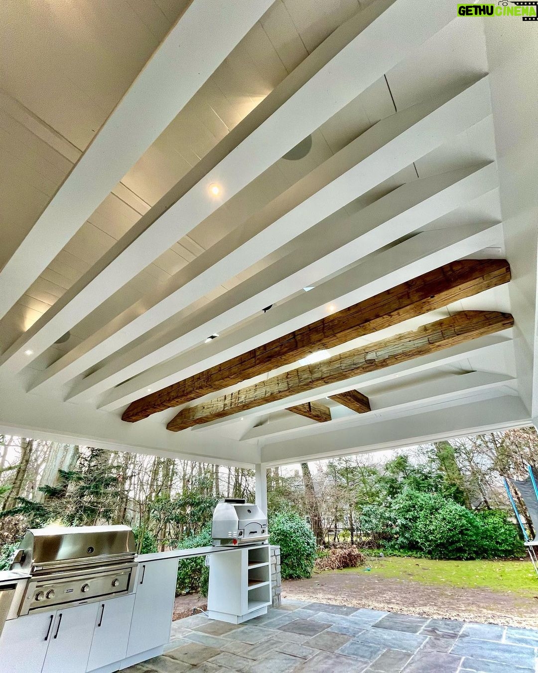 John Colaneri Instagram - With Spring here I cannot wait for the exterior projects to start at my clients homes and I have a couple planned at my home this year! I love how my client let me design these hand hewn beams from @realantiquewoodmill into there covered patio and outdoor kitchen! It is such a statement piece in the rear yard! #springdesign #design #designideas #designgoals #designmotivation #njdesigner #njbuilder New Jersey