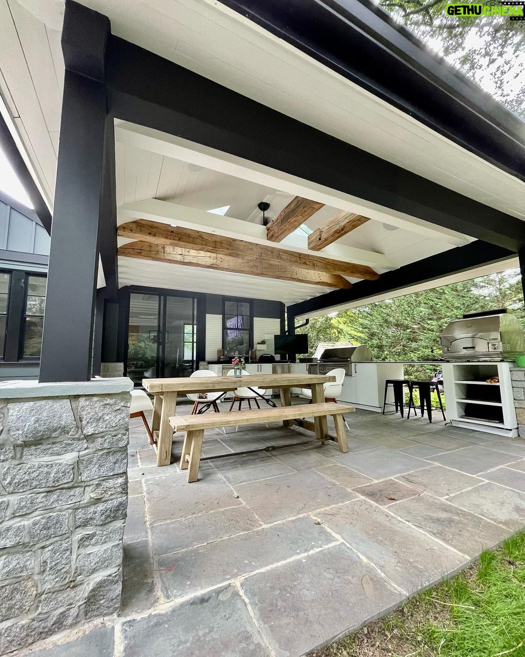 John Colaneri Instagram - With Spring here I cannot wait for the exterior projects to start at my clients homes and I have a couple planned at my home this year! I love how my client let me design these hand hewn beams from @realantiquewoodmill into there covered patio and outdoor kitchen! It is such a statement piece in the rear yard! #springdesign #design #designideas #designgoals #designmotivation #njdesigner #njbuilder New Jersey