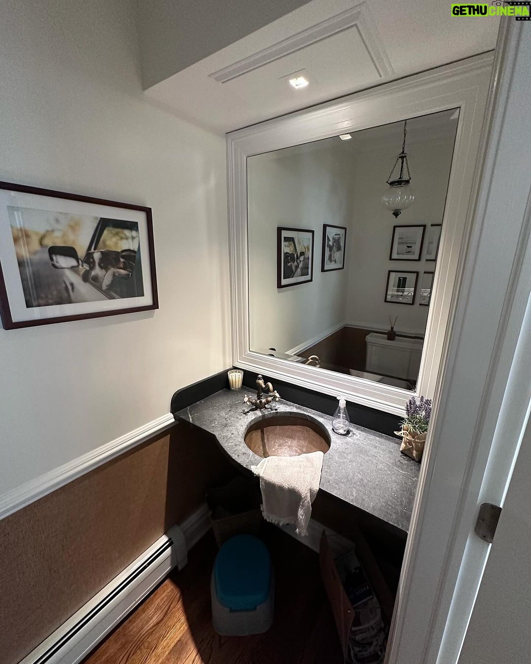 John Colaneri Instagram - A little before and after of my clients powder room! Such a small space can pack a ton of design! It is all in the details when curating a space. #bathroomdesign #bathroomdecor #bathroomremodel #bathroominspiration #bathroomideas #bathroomrenovation Sink and vanity by @trueform_concrete Faucet by @kohler Wallpaper by @thatcher.studio Lighting by @busterandpunch Mirror by @schoolhouse Tile by @tilebar