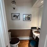 John Colaneri Instagram - A little before and after of my clients powder room! Such a small space can pack a ton of design! It is all in the details when curating a space. #bathroomdesign #bathroomdecor #bathroomremodel #bathroominspiration #bathroomideas #bathroomrenovation Sink and vanity by @trueform_concrete Faucet by @kohler Wallpaper by @thatcher.studio Lighting by @busterandpunch Mirror by @schoolhouse Tile by @tilebar