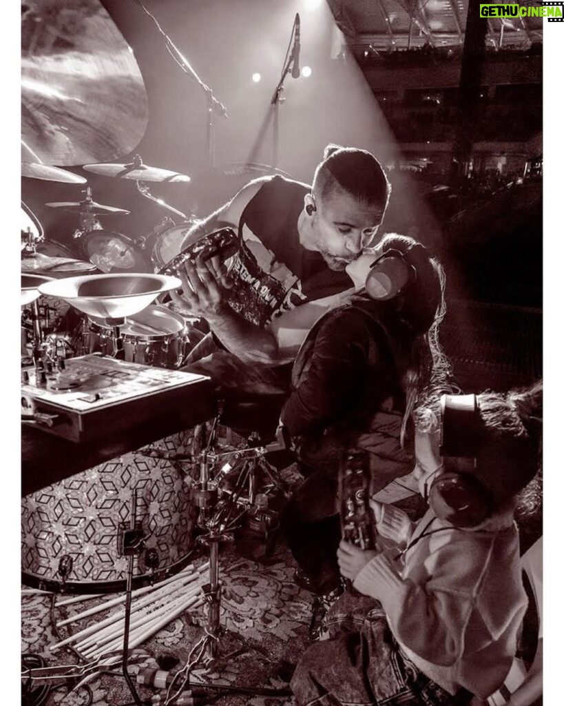 John Dolmayan Instagram - Playing in front of a sold out crowd of our adoring fans was incredible but when team Dolmayan helped out with some tambourine playing before radio video and I got a good luck kiss from my oldest it took the night to a new level! They may have a permanent gig going forward! Thanks @gregwatermann for the amazing shot !
