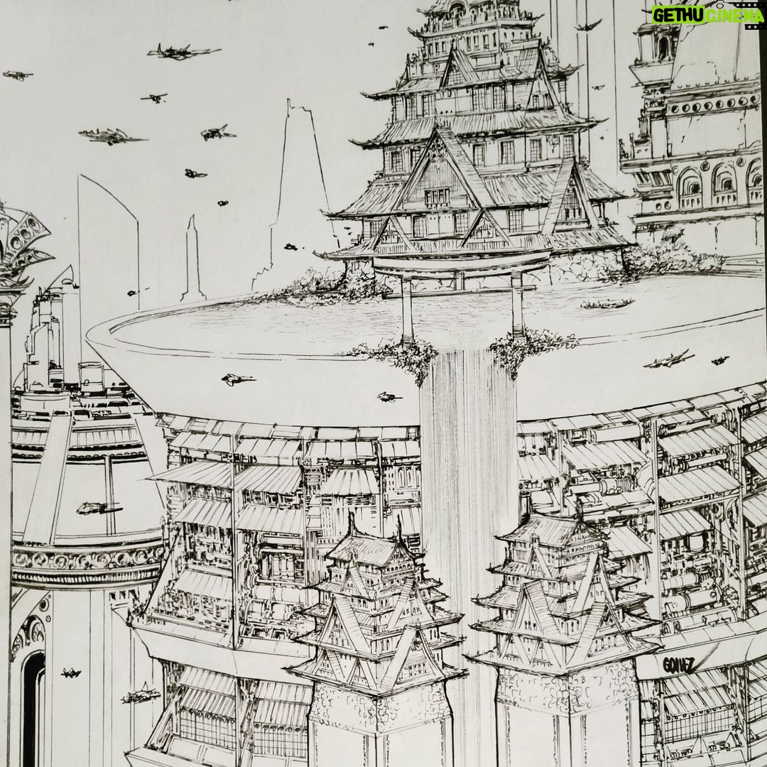 John Dolmayan Instagram - This building represents Japan in my comic book series @ascenciacomicbook . Though countries no longer exist there are around 134,000 Ascencian citizens who originated from the land of the rising sun. Art by @joelgomezart