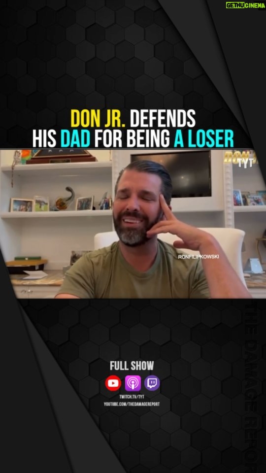 John Iadarola Instagram - Don Jr. Has A Hilarious Meltdown Defending His Loser Dad #fyp #foryou #foryoupage #tyt #politics #government #cenkuygur #anakasparian #johniadarola #damagereport #damagereporttyt #tdr #tdrtyt #worldleaders #relationships #meltdown #defense #criticism #dictator #beta #loser