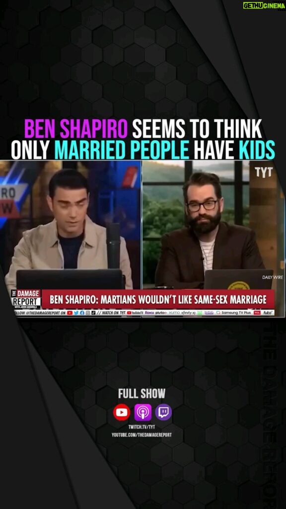 John Iadarola Instagram - Ben Shapiro Thinks Martians Share In His Religious Hatred #fyp #foryou #foryoupage #tyt #politics #government #cenkuygur #anakasparian #johniadarola #damagereport #damagereporttyt #tdr #tdrtyt #religion #hatred #conviction #weird #aliens #marriage #equality #marriageequality #rights #lgbt #lgbtrights #inclusion #pride