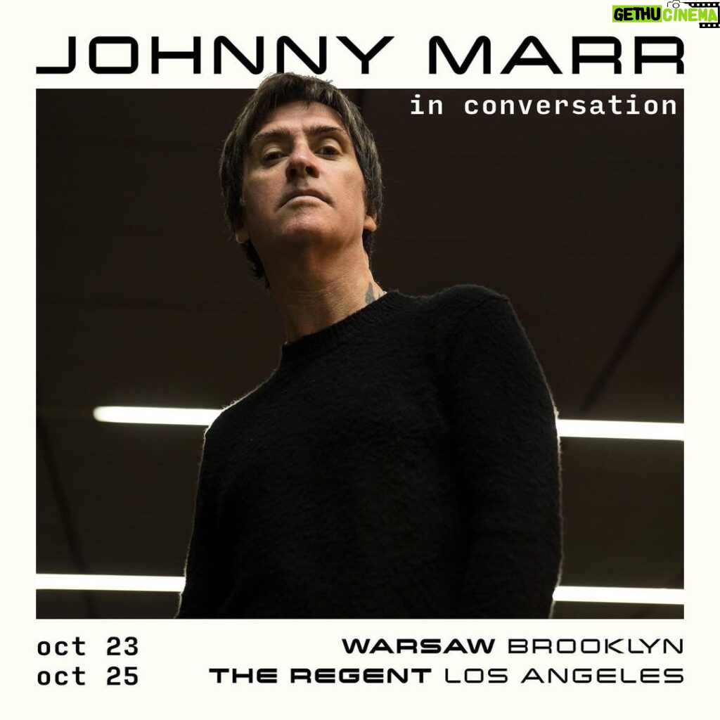 Johnny Marr Instagram - Looking forward to heading out to the US next month to talk about my book, Marr’s Guitars, live in Brooklyn and LA. Pre-sale opens Sept 28 10am ET, sign up to the mailing list for access. Link in bio.