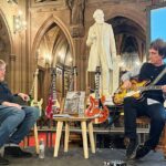 Johnny Marr Instagram – Thanks to all at John Rylands Library tonight and big thanks to John Harris for interesting conversation as always. Pics by Laura @saydemesne #marrsguitars