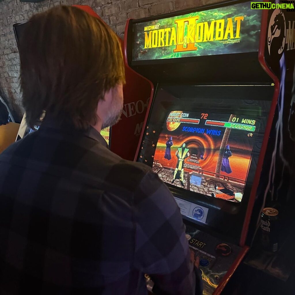 Jon Lajoie Instagram - Love this album art by @fredheidbrink for the Wolfie’s Just Fine song “Mortal Kombat 2.” Check my previous post for the full video. p.s. This is me playing MK2 at @logan_arcade in Chicago last month. The machine there is in flawless condition. So fun.