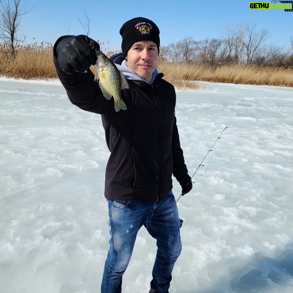 Jon Seda Instagram - Small, smaller, tiny and teeny tiny...ice fishing! #mcgrawwildlifefoundation #mcgrawwildlife