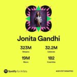 Jonita Gandhi Instagram - This year vs last year. My only measure of success: growth. Me vs me. Onwards and upwards 🚀♥️. Thank you for listening! And buckle up cuz it’s about to get wild. @theofficialjontourage @collectiveartistsdiaries @91northrecords #spotifywrapped2023 @spotifyindia @spotify