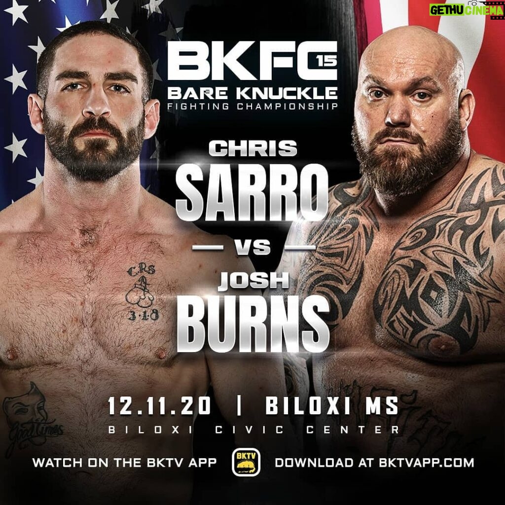 Josh Burns Instagram - Dec 11th is the date! I'll be fighting Chris Sarro @ the Biloxi Civic Center in Biloxi MS. You can stream it live on ppv through the BKTVAPP. Just use my link for a discount! #chincheckingtime #hammerhouse #seperatethemenfromtheboys https://referral.bareknuckle.tv/burns
