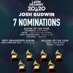 Josh Gudwin Instagram - It took me a couple days to put my thoughts together so here it goes.  I woke up on Tuesday to 7 Latin Grammy noms.  Messed me all up.  The strongest word that came to mind was GRATITUDE.  I’m so thankful I get to translate music into pure feeling and emotion that others can enjoy and take in freely!  Also very grateful for everyone who continues to enable me on this musical journey.  Win or lose, this is one for the books!!