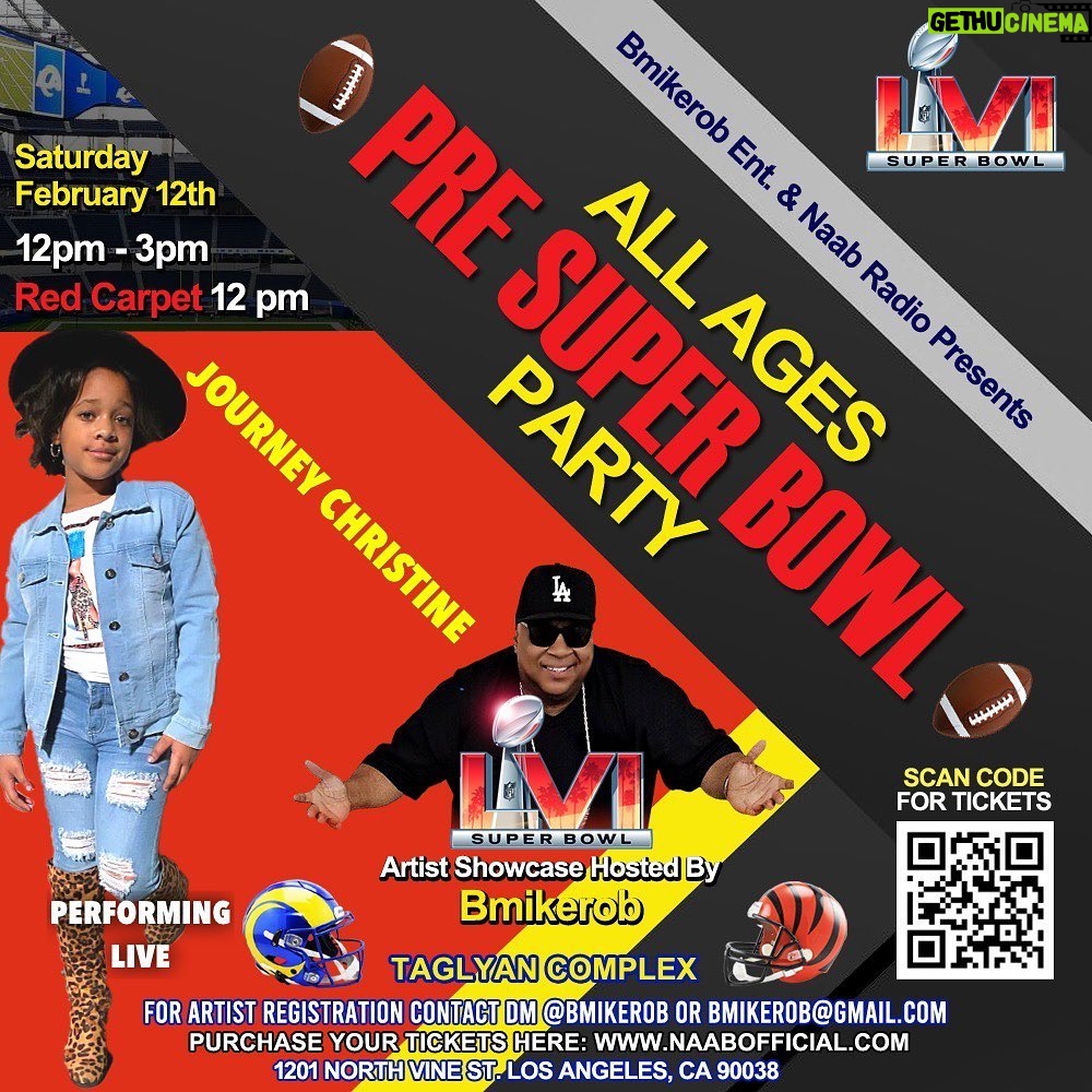 Journey Christine Instagram - 🗣 @bmikerob & @naab.radio Presents The All Ages Pre-Super Bowl Party February 12th At The Taglyan Complex 1201 Vine St. 12pm - 3pm With Live Performance By @journeychristine Scan QR Code For Tickets  #bmikerobent #naabradio #ls #Rams #Bengals #Super-Bowl #Party #LosAngeles Taglyan Cultural Complex