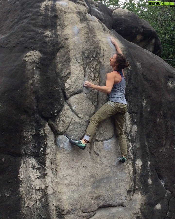 Juliane Wurm Instagram - i’ve decided my #lifegoal is to be able to climb this boulder for the rest of my life. therefore I take good care and repeat it (a couple times) every time I’m in bas cuvier. for now I’m watching the video instead of practice. also I obviously feel pretty smart for having chosen a slab.