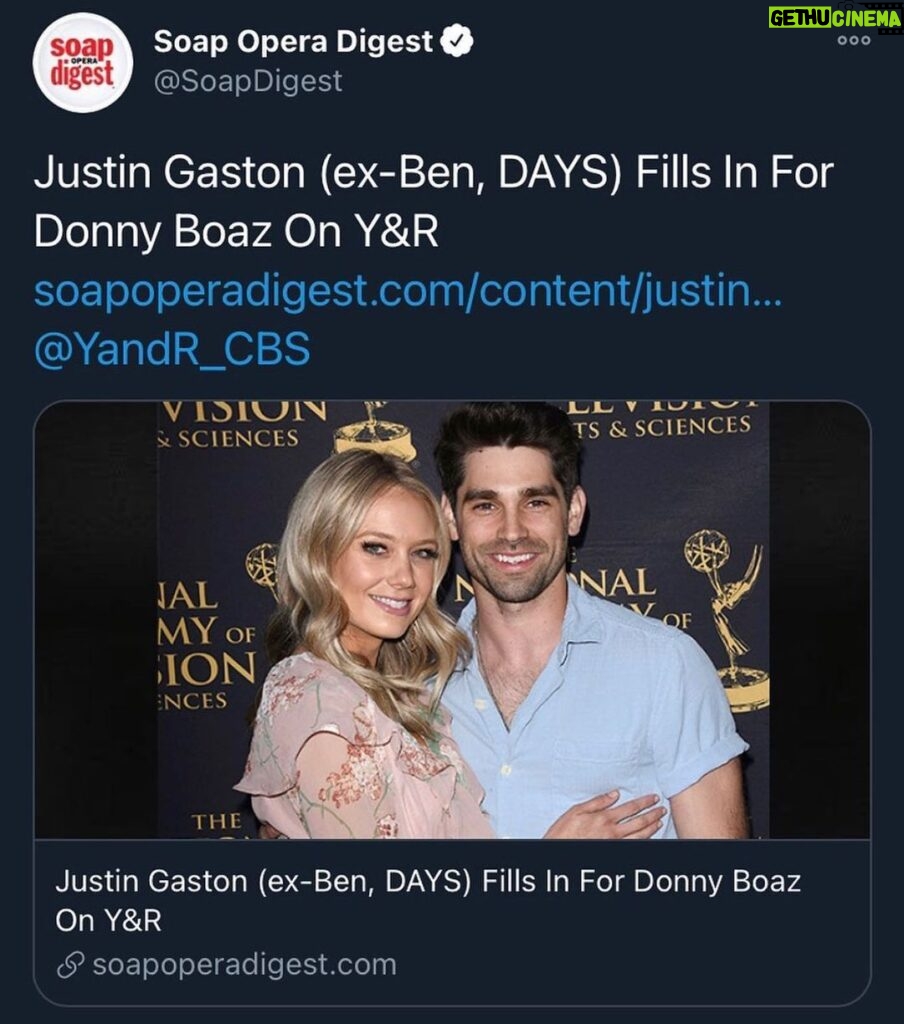 Justin Gaston Instagram - So honored to step in to the role of Chance and had so much fun working beside my beautiful wife and the entire cast and crew of Y&R!