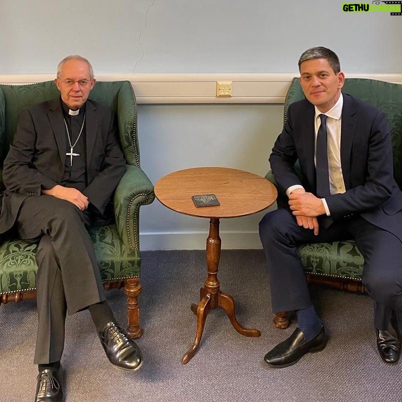 Justin Welby Instagram - Good to meet with @rescueorg President @dmiliband today at Lambeth Palace. We had a productive discussion about the need for global cooperation in the face of enormous challenges of conflict, disaster, displacement, malnutrition and climate change. I pray for humanitarian workers in their vital work around the world.