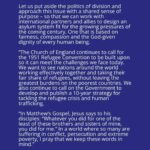 Justin Welby Instagram - Today’s decision on the Rwanda policy leaves desperate people fleeing conflict and persecution in limbo. I hope the Government will reflect and reconsider its approach. Let’s put aside the politics of division and work together to build an asylum system based on fairness, compassion and the God-given dignity of every human being.