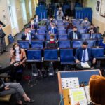 Kaitlan Collins Instagram - The return of the scaled-back briefing room. The White House press corps is now down to 14 seats from 49 due to the Omicron variant. Via @nytmills.