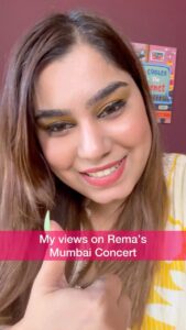 Kanisha Malhotra Instagram - I can’t calm down because my back hurts 😭🤕 P.S.- Badia tha over all concert waise 😛🎤 #rema #remacalmdown #calmdown #calmdowntour #rematourindia #musicconcert #concert #music #artist #band #simafrommumbai #kanishamalhotra #comedy #rant #trending