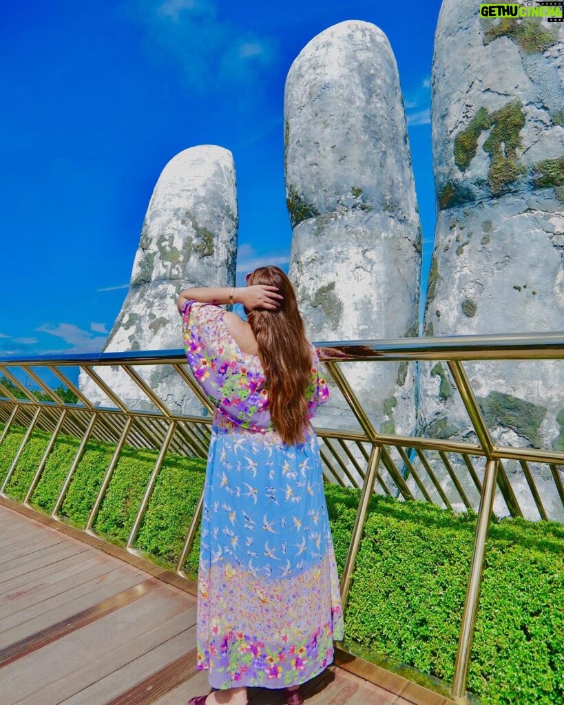 Kanisha Malhotra Instagram - Golden Girl at the Golden Bridge ✨💫 Posted a new YouTube short. Link in my bio. Have a look! It’s from my trip to Vietnam when I visited the beautiful Golden Bridge 🌉 Wearing @berrylush_com #youtube #youtubeshorts #vietnam #travelwithkani #vietnamdiaries #travelgram #travel #kanishamalhotra #goldenbridge