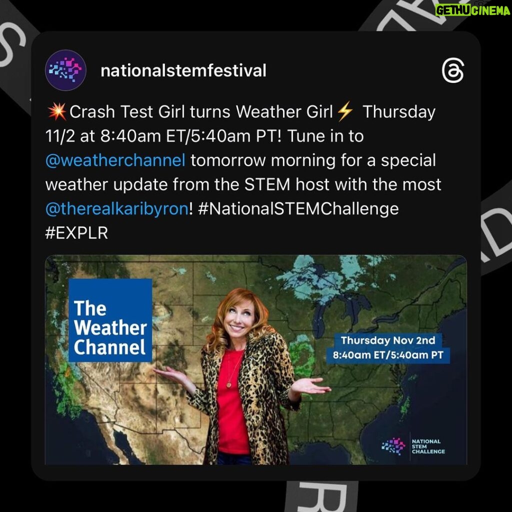 Kari Byron Instagram - @therealkaribyron and @weatherchannel are getting ready to create the perfect storm and the forecast says: FUN! ☀️Tune in to The Weather Channel tomorrow morning at 8:40am ET/5:40am PT for a special report. 🌬️#NationalSTEMChallenge #EXPLR #TheWeatherChannel #Meteorology #STEM