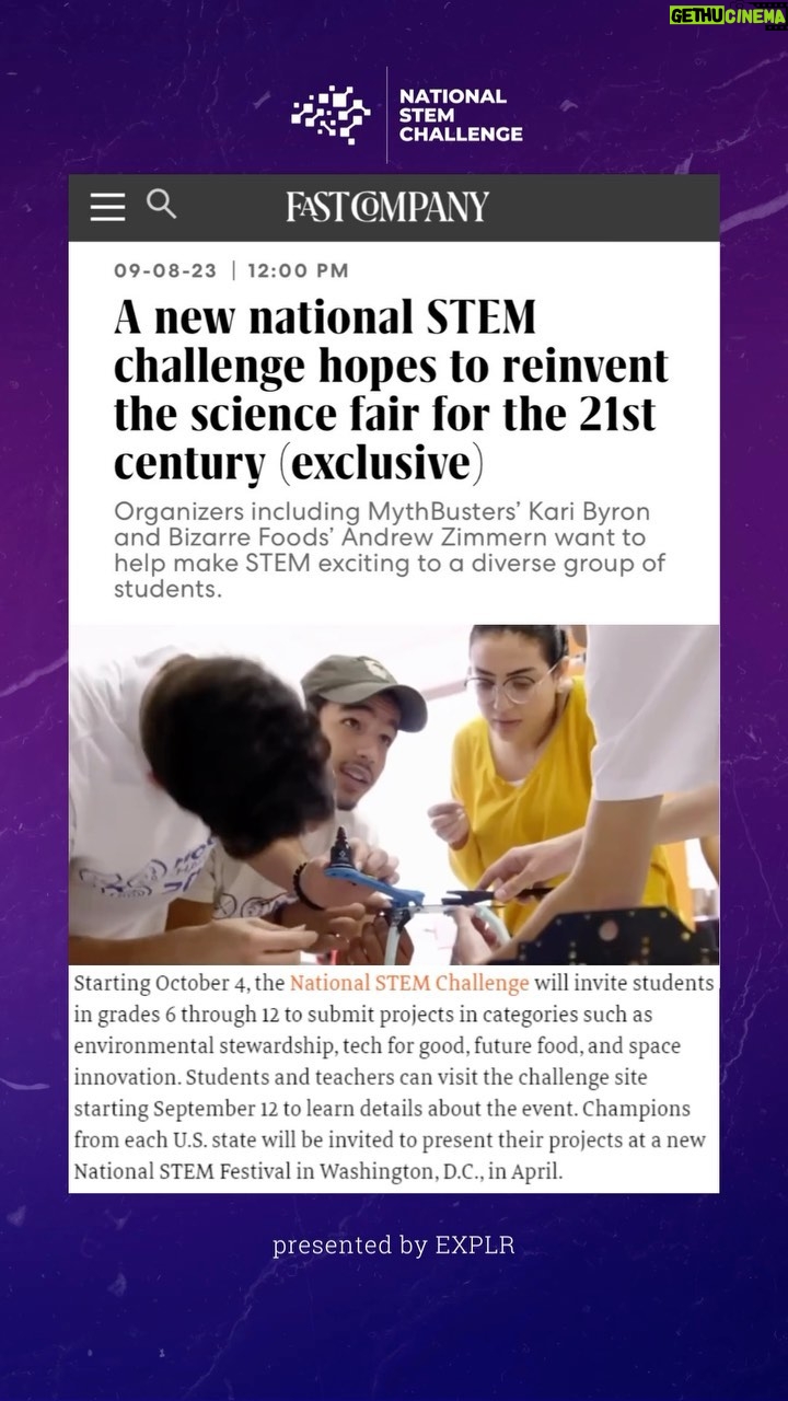 Kari Byron Instagram - Young innovators π¨βπ π, inventors π€, change makers π©βπ¬, and solution seekers π₯½: this one's for you. Thank you @fastcompany for the exclusive! Read more about the National STEM Challenge 𧬠(link in bio) at the and watch this space for more details and deadlines coming soon...ππ¬ #NationalSTEMFestival #STEMChallenge #FastCompany #EXPLR #YoungScientists #STEMLearning #STEM #STEMEducation