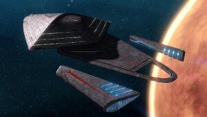 Kate Mulgrew Instagram - What’s this I hear about a Janeway-class ship? She’s a beauty and looks ready for all sorts of adventures! Go boldly, with my blessing 🍾🚀🖖🏻

Thanks to @trekonlinegame & @thomas.marrone for sharing with me; ship model by Tobias Richter & screenshot by Donny Versiga @donnyviperversiga