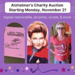 Kate Mulgrew Instagram – Launching on Monday! Stay tuned for the auction link – bidding will last 10 days and encompass #GivingTuesday, celebrating November as Alzheimer’s Awareness Month. All items signed by me, including scripts from my personal Voyager archives.
I have partnered with Retrospect Studios, as they have generously donated a Janeway art print (middle image), as well as my niece, Thérèse Mulgrew @theresemulgrewart, who has donated three art prints. Many thanks and I am looking forward to raising funds for this cause that is so close to my heart.
#alzheimers #alzheimersawareness #charityevent #charityauction #Janeway #StarTrek