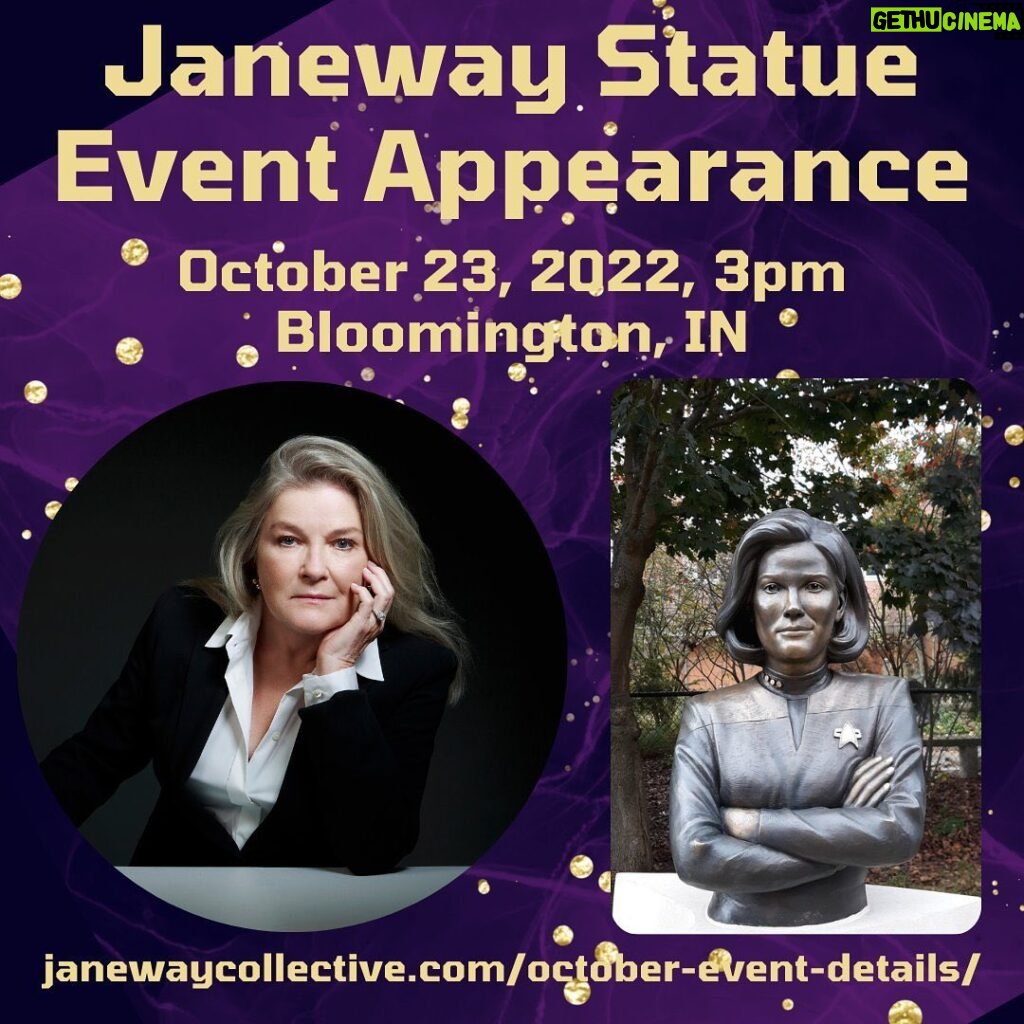 Kate Mulgrew Instagram - I am appearing at the Janeway Statue in Bloomington, IN on 10/23 - tickets available now! Proceeds go to Alzheimer's research; thank you to the @janewaycollective for organizing and hosting. I look forward to finally visiting this work of art in person! https://janewaycollective.com/october-event-details/