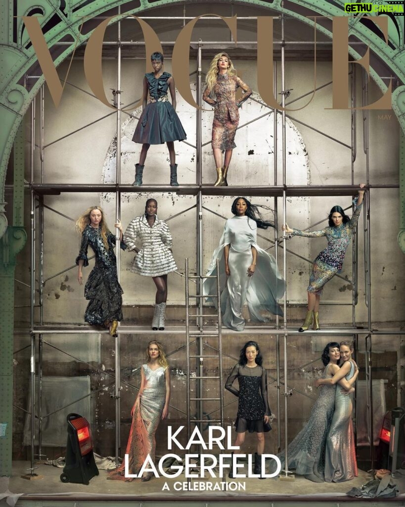 Kendall Jenner Instagram - incredibly honored to be included in this shoot/group of women to pay tribute to the genius that is Karl Lagerfeld. shooting this in the Grand Palais was special to say the least! Karl’s space 🫶🏼 @voguemagazine May Issue by @annieleibovitz