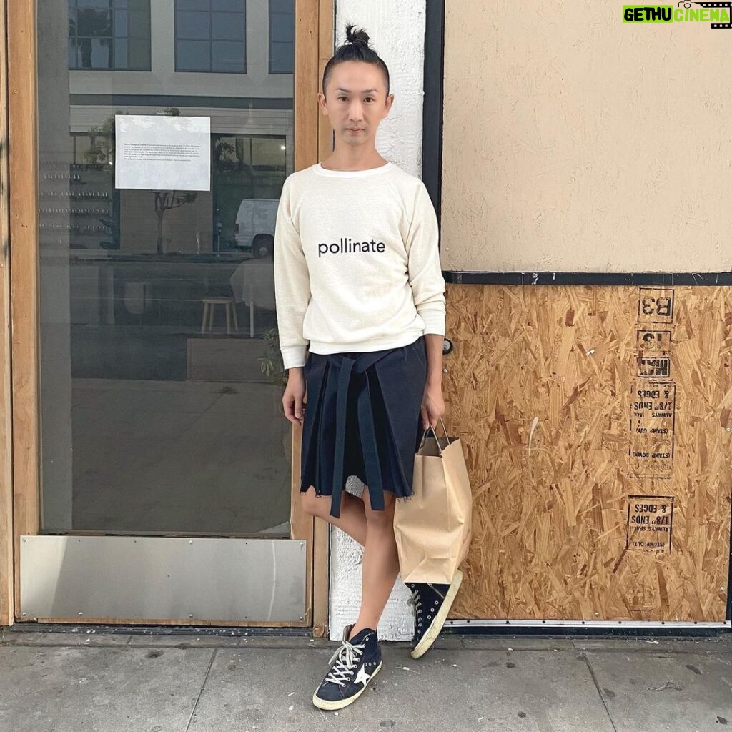 Kentaro Kameyama Instagram - I dressed up head to toe in Kentaro Kameyama, and decided to #support #local #businesses including my self. I came out to pick up my #lunch in #Hollywood as promoting my #brand by my own. My entire look is available at www.kentarokameyama.com #Hakama #Shorts: $185 #Vintage #Cut #Sweater: $110 Hope everyone is safe and so #happy !