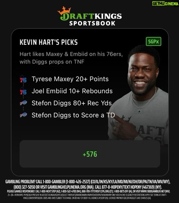 Kevin Hart Instagram - NBA + NFL action all in one night?! There's a LOT to be happy about. Check out my picks on @draftkings_sportsbook #DKPartner