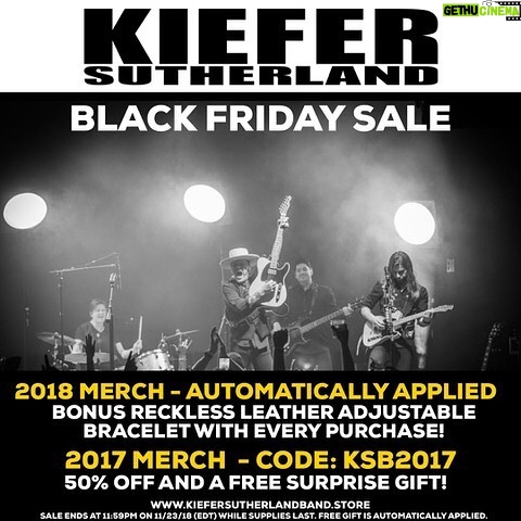 Kiefer Sutherland Instagram - Black Friday starts now. With up to 50% and a free gift with purchases. Link in Bio. Kiefersutherlandband.store
