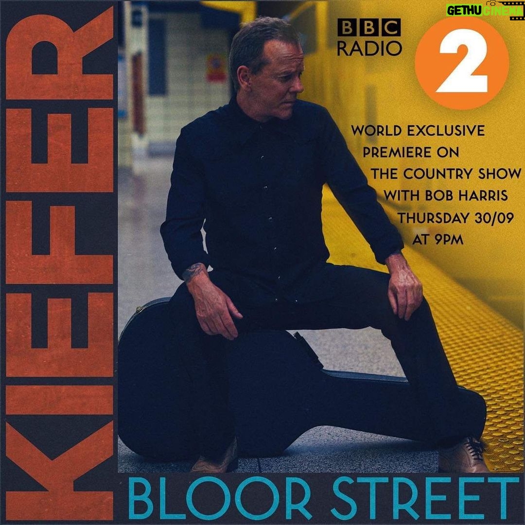 Kiefer Sutherland - 9.8K Likes - 9pm BST tonight. Tune into the @whisperingbob show on @bbcradio2 to listen to the world premiere of the new single Bloor Street.
Programme link in stories.