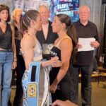 Kim Clavel Instagram – Kim Clavel a n’a pas détaché son regard de son adversaire Evelin Bermudez! On a des frissons! Ce sera un combat d’une grande envergure! 🥊-
–
📸 crédits: @sweetsciencemgt 
–
#clavelbermudez #boxing #faceoff #femaleboxer