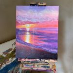 Kim Kardashian Instagram - North has been working on this sunset landscape painting for a few weeks and it turned out so beautiful. I’m so proud of my baby. 🌅🎨