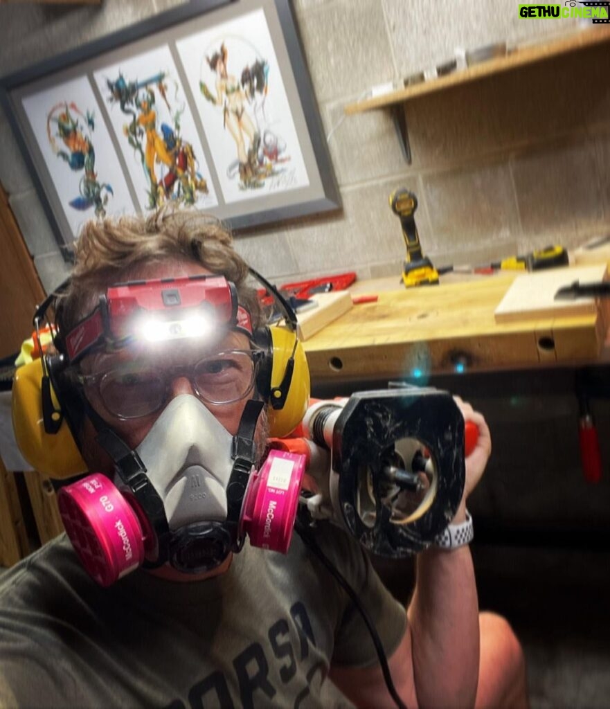 Kristen Holden-Ried Instagram - Ready for my next role as a deep space miner ! Or wood worker… if they still have wood in the future. #woodworking #router #doityourself