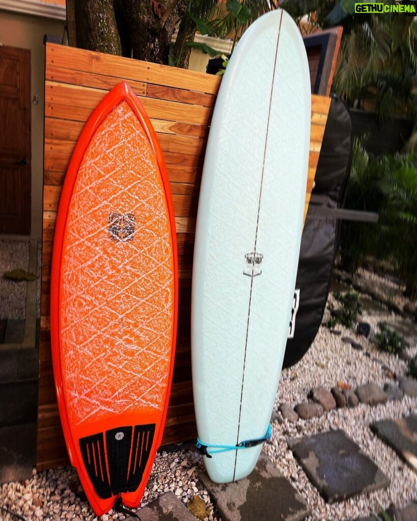 Kristen Holden-Ried Instagram - These two inanimate objects give me a ridiculous amount of joy :) Thanks Robby @oloalaia surf for hooking me up with this sweet 7.0’ Guild single fin. It got me into every wave I wanted and trained me up to be able to ride my equally sweet 6.0’ @campbellbros Octofish :) And also teaching me the secret technique of the grid wax 😜 If you’re in Nosara check out @oloalaia best coffee and boards in town.