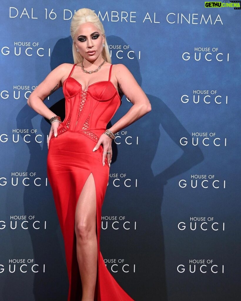 Lady Gaga Instagram - I cried all day doing press in Milan. I am so grateful and humbled to be in our movie #HouseOfGucci. Coming Thanksgiving! Father, Son, and tonight…Haus of @Versace. ❤️❤️❤️