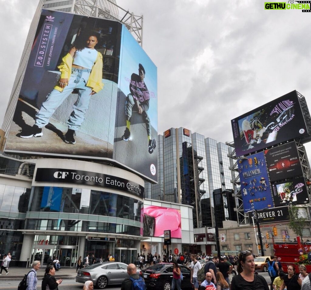Lamar Johnson Instagram - Huge thank you and much love to @adidasca for having me apart of this campaign in my hometown — shot by @elie, alongside the talented @karenaevans. #PODSystem Yonge-Dundas Square