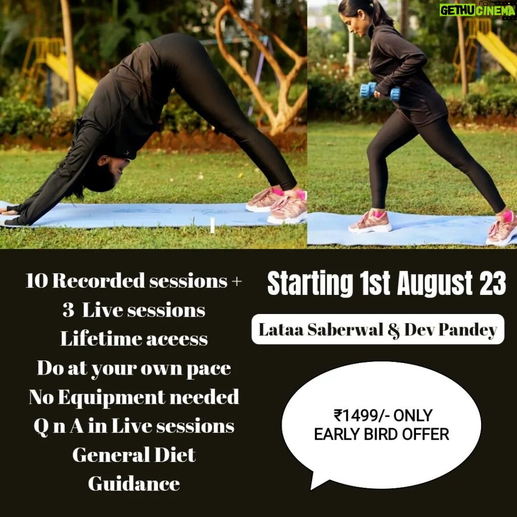 Lataa Saberwal Instagram - Recorded sessions + Live 🔴 With me & Dev. EARLY BIRD OFFER ₹1499/-Details 👇 (JOINING LINK IN STORY) Let’s break the weight plateau! Course Fee- ₹ 2998 Early Bird Offer- ₹ 1499 ONLY (LAUNCH DISCOUNT) Use code FIT50 for 50% OFF (code expires on 15th July) ✔ Date: 1st August 2023 ✔ Duration: 4 Sessions (Live + Recorded) ✔ Timing: Self Paced ✔ Interactive: Q&A days to get answers to your queries ✔ Language: Hinglish ✔ Pre-requisites: Beginners Friendly ✔ Instructors: Lataa Saberwal & Dev Pandey #lataasaberwal